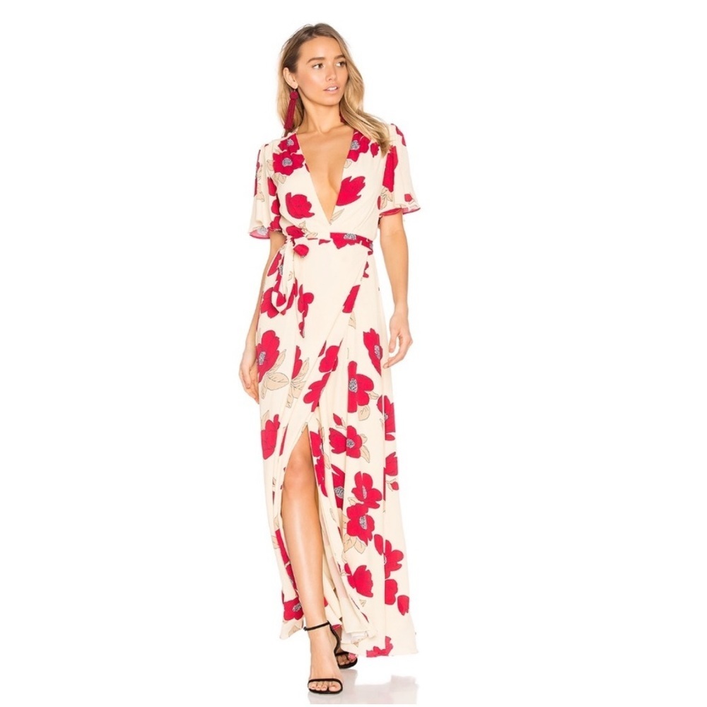 REVOLVE Floral Maxi Dress in Cream and Red